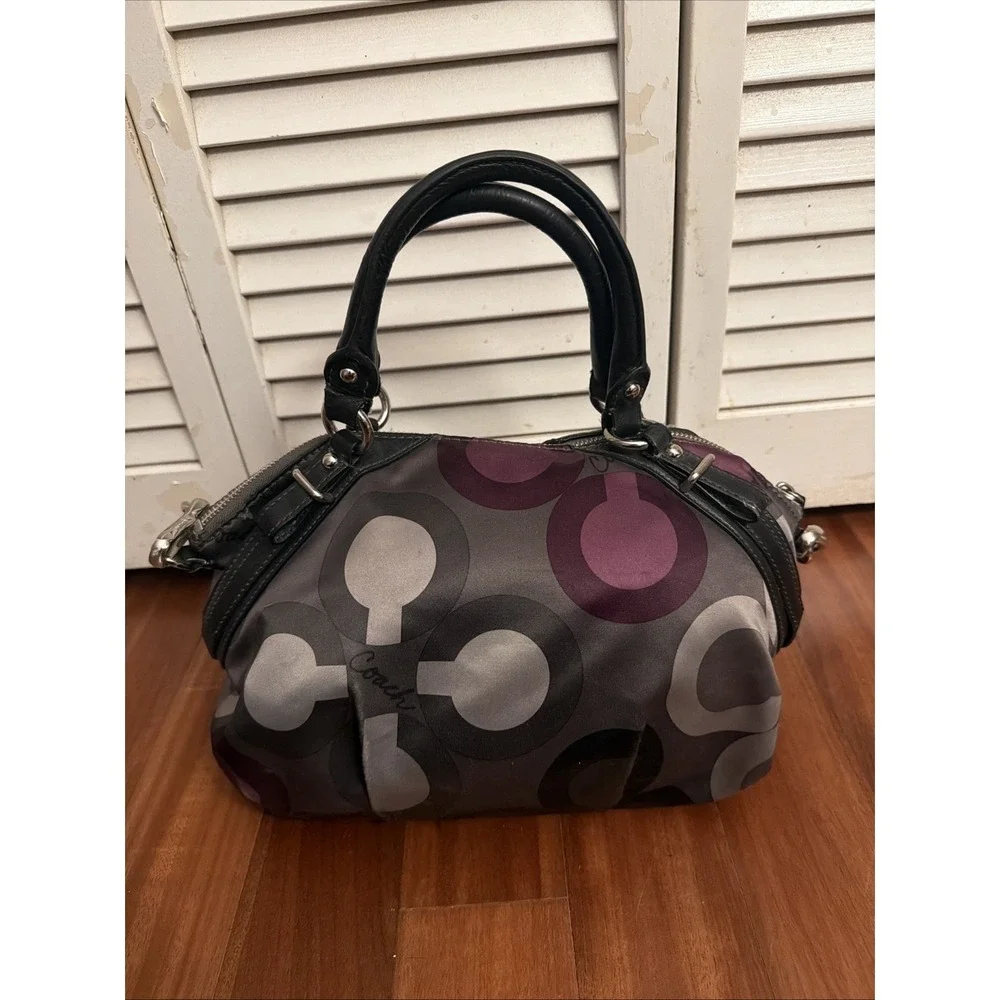 Coach Madison Sophia Sateen Clover Purse Handbag Black Purple Gray 15946